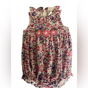 Florence Eiseman Pink Floral Ruffle Neck Romper NWT 9M
